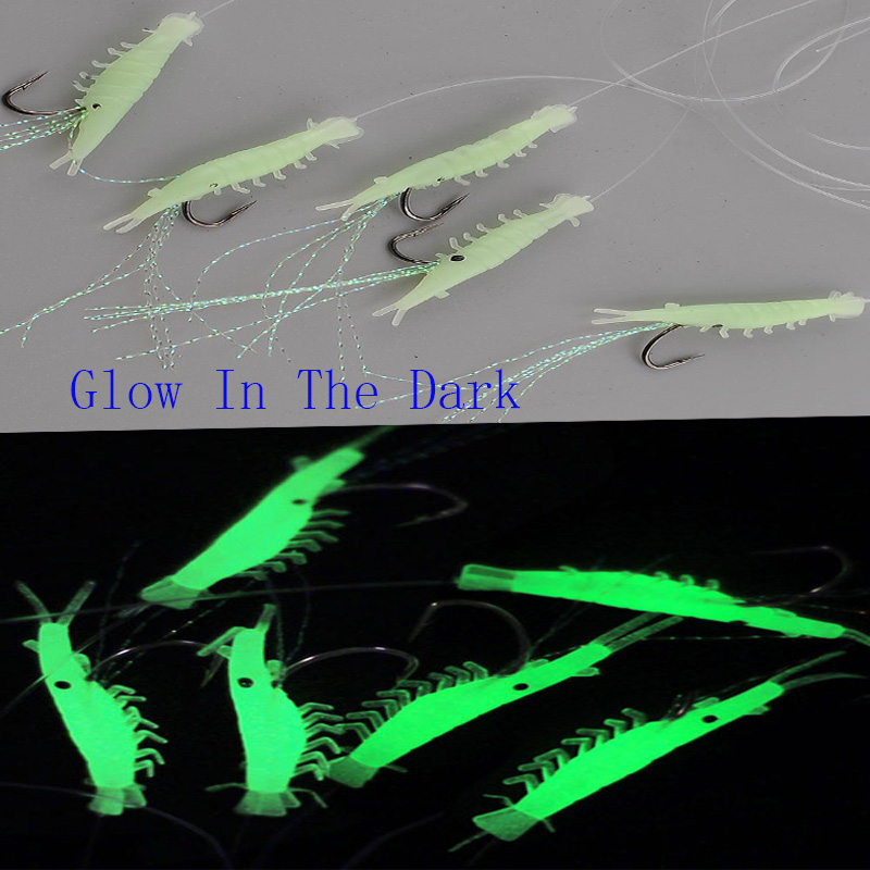 Sabiki 5 Shrimp Rigs Glitter Glow in the dark Fishing Bait Lure Size16 ...