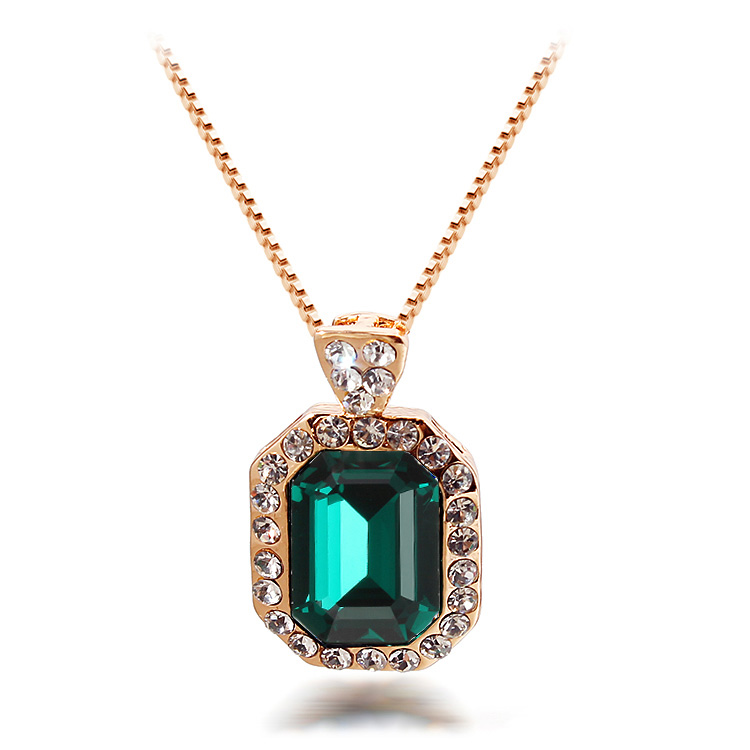 glass crystal necklace jewelry chain charm square peacock green